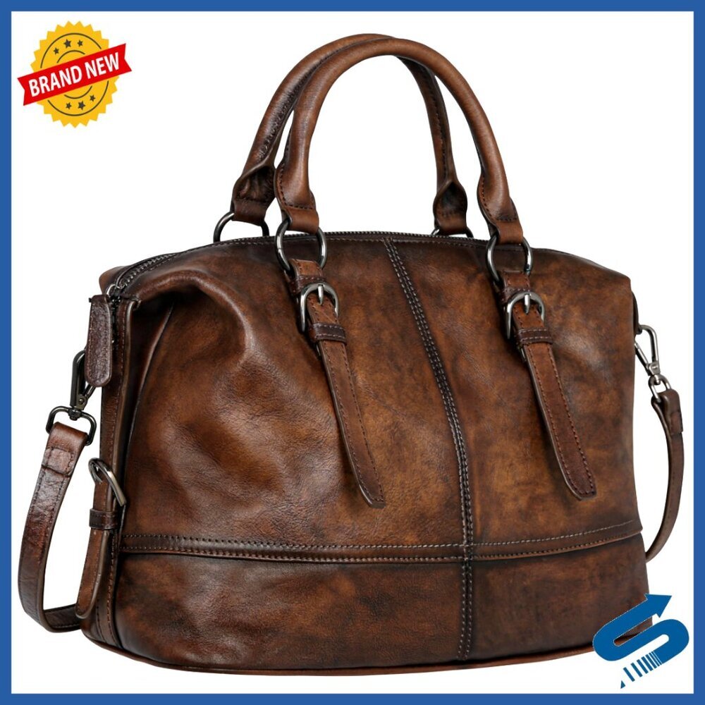 Large Leather Tote Bag with Detachable Strap for Work and Daily Use